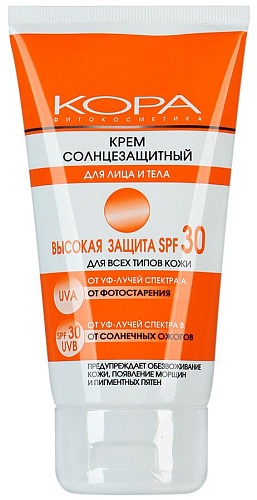 Крем солнцезащитный для лица и тела высокая защита SPF-30 Kora 150 мл