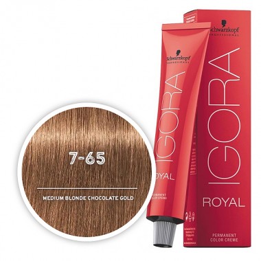 Крем-краска для волос Средний русый шоколадный золотистый SCHWARZKOPF PROFESSIONAL IGORA ROYAL 60 мл. 7-65