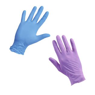 Перчатки парик/маник/косм Klever НИТРИЛОВЫЕ фиолетовые/голубые вес 4,6 гр пара M 100 шт