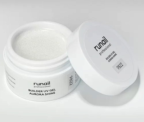 9822 Гель моделирующий УФ с шиммером Builder UV Gel Aurora Shine Runail 15 гр