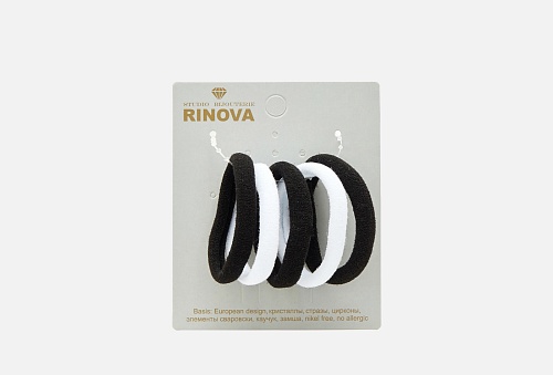Резинка для волос большая 4,5-5,5 см цвет черный и белый ткань  Rinova 5шт