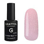 07 База для ногтей камуфлирующая каучуковая с шиммером Glitter Rubber Base Grattol 9 мл