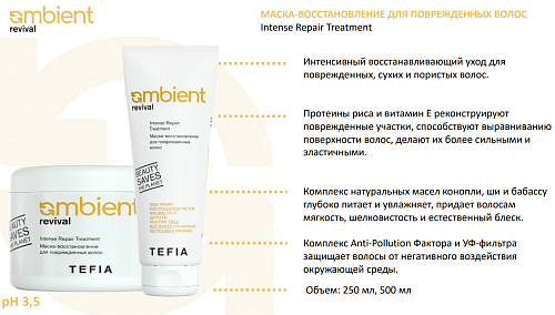 Маска-восстановление для поврежденных волос Intense Repair Treatment Ambient Revival Tefia 250 мл