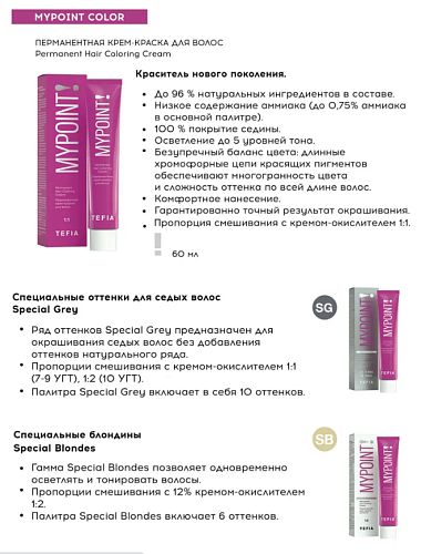 6,00 Крем-краска для седых волос темный блонд натуральный MyPoint Special Grey Tefia 60 мл