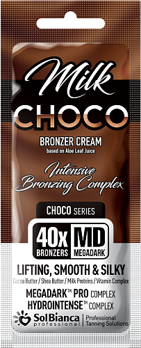 Крем-автозагар для загара в солярии Choco Milk MD Megadark 40х Bronzes с маслами кокао, семян дерева Ши, протеинами молока и витаминным комплексом серии Choco SOLBIANCA 15 мл